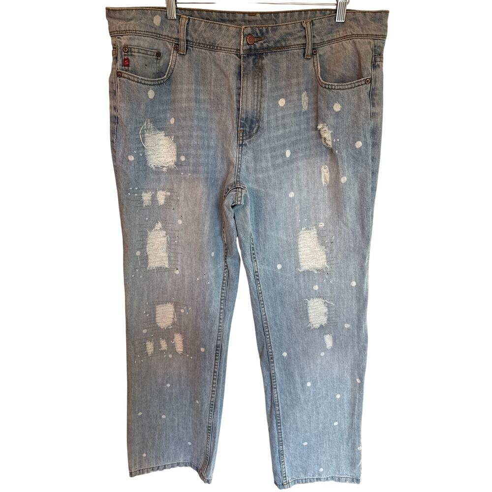 Plus Size 20 Embellished Wide Leg Jeans Y2K Glam Rhinestone Distressed